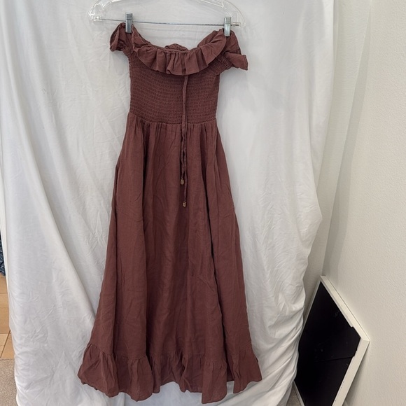 FREE PEOPLE Lush Life Linen Strapless Midi Dress - Antique Oak size xs - Picture 2 of 7